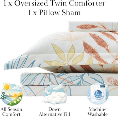 Southshore Fine Living, Inc. 2-Piece Twin Bed Set, All Season Comforter with 2 Pillow Sham, Comfy Microfiber Fabric, Down Alternative, Matches Home Decor, Twin/XL Bedding Sets, Tropical Leaf Cream