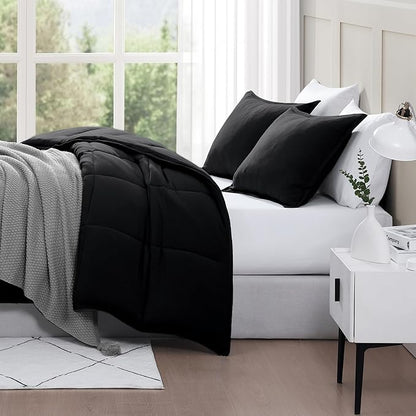 Casa Platino King Size Comforter Set - Pre-Washed Ultra Soft, Breathable & Cozy, 100% Brushed Microfiber Duvet Insert - Fade Resistant Bed Comforter - Black