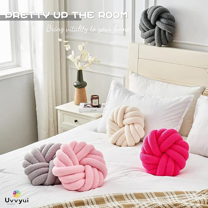 Uvvyui Knot Pillows, 14 Inch Decorative Throw Pillows Round Pillows Cushion, Soft Handmade Knotted Ball Pillow Plush Cushion Home Decor for Bed Couch Living Room (Rose Red, 14 Inch)