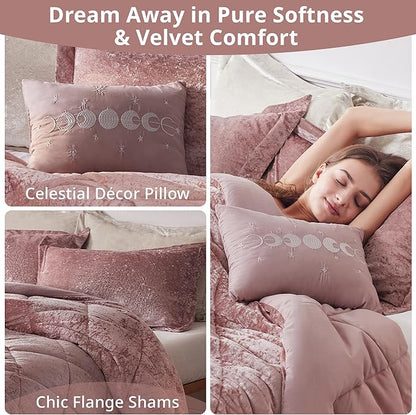 Intelligent Design Felicia Luxe Comforter Velvet Lush Double Sided Diamond Quilting, Modern All Season Bedding Set with Matching Sham, Decorative Pillow, Full/Queen(90"x90"), Blush 4 Piece