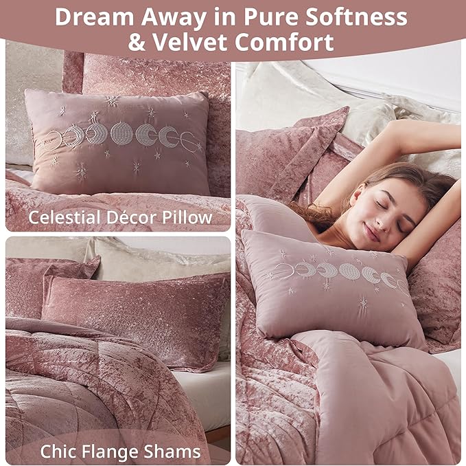 Intelligent Design Twin Comforter Set, Velvet Comforter Set , Luxury Diamond Quilting Comforter Set, Fluffy Comforter Bed Set with Decorative Pillowand 1 Sham, 3 Piece Pink, Twin/Twin XL