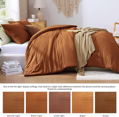 WRENSONGE Queen Comforter Set - 3 Pieces Prewashed Burnt Orange Comforter Soft Lightweight for All Seasons, Fluffy Down Alternative Comforter Queen Size with 2 Pillow Shams