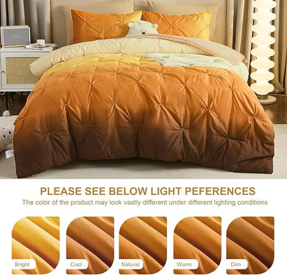 Dinjoy Ombre Comforter Set Full Size, 7-Piece Bed in a Bag for Kid Teen, Pintuck Colorful Rainbow Bedding Sets with Comforter, Flat Sheet, Fitted Sheet and Pillowcases & Shams, Orange