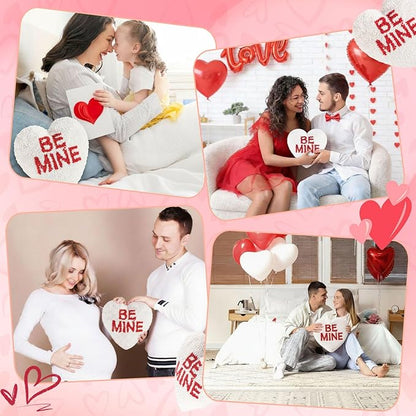 Peryiter Heart Shape Handicraft Hook Pillow 10'' x 10'' Needlepoint Heart Throw Pillow Red Be Mine for Couples Anniversary, Wedding, Party Decor, Room Cushion