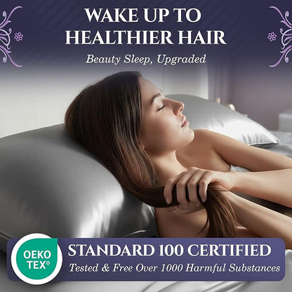 DECOLURE 100% Pure Mulberry Silk Pillow Case Standard Size – Highest Grade 30 Momme 6A+, Luxuriously Soft & Cooling Silk Pillowcase for Hair & Skin, Hypoallergenic, Breathable, Hidden Zipper (Grey)
