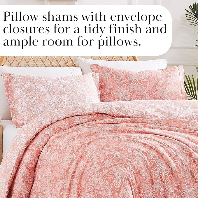 Southshore Fine Living, Inc. Full/Queen Size Comforter Set, Down Alternative Paisley Bedspread, Queen Coral Bedding Sets, Coral Comforter & Matching Shams, Reversible Print