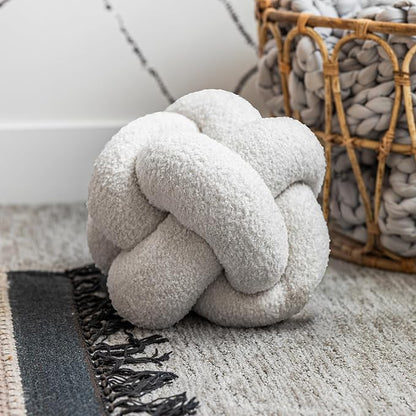 SAMIAH LUXE Cream White Knot Pillow Ball 12" for Home Decor Living Room, Teddy Boucle Knotted Decorative Pillows for Couch, Knot Throw Pillows for Living Room Decor, Sensory Knotted Circle Pillow