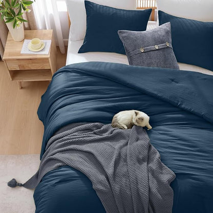 WRENSONGE Full Size Comforter Sets - 3 Pieces Serenity Blue Comforter Prewashed Soft Lightweight for All Seasons, Fluffy Down Alternative Comforter Full Size with 2 Pillow Shams