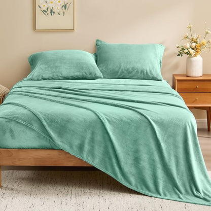 BEDELITE Flannel Sheets Twin Size Haze Blue - Super Soft Fleece Sheets Set Fluffy Extra Plush, 3 Piece(Include Fitted Sheet, Flat Sheet, 1 Pillowcase)