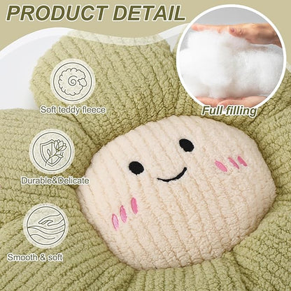 2 Pcs Smile Face Flower Pillows 15" Green Flower Throw Pillows Decorative Daisy Floor Seating Cushion Aesthetic Cute Seat Cushion for Bed Sofa Couch Home Decor Bedroom Living Room Chair