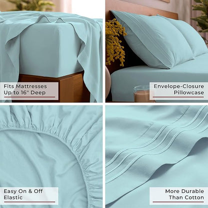 Mellanni Queen Sheets Set - 4 PC Iconic Collection Bedding - Hotel Luxury, Extra Soft, Cooling Bed Sheets - Wrinkle, Fade, Stain Resistant (Queen, Aqua)