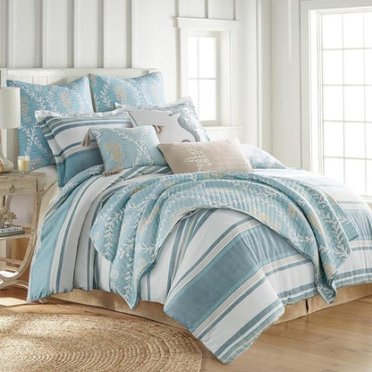 Levtex Home - Kailua Comforter Set - Twin Comforter (68x88in.) + One Standard Pillow Case (26x20in.) - Stripe - Blue Teal Taupe Cream - Cotton