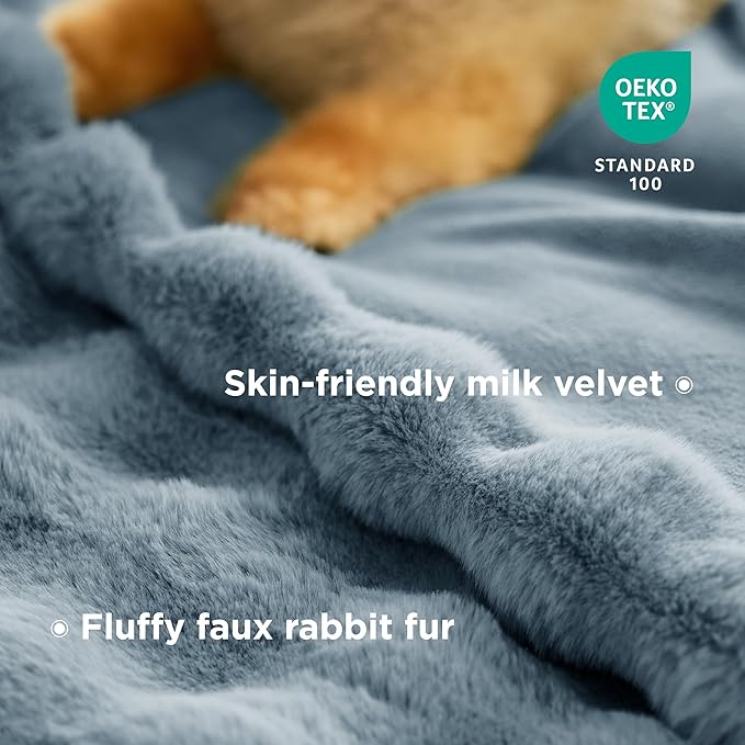 Bedsure GentleSoft Fluffy Fuzzy Twin Blanket, Soft Cozy Fleece Faux Fur Blanket, Pink Decorations Minky Velvet Couch Cover, Thick Warm Plush Women Men Birthday Gifts, 870GSM, Greyish Blue