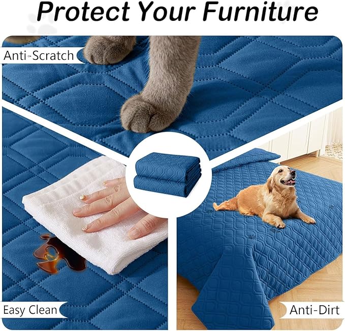 hyha Waterproof Dog Bed Blanket, Soft Pet Blankets, Waterproof Couch Cover for Dogs, Reversible Sofa Covers Washable for Furniture (40x90 Inch, Navy Blue/Blue)