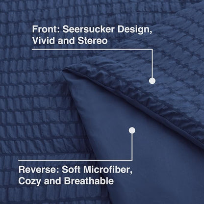 Love's cabin Seersucker Dark Blue Twin Comforter Set, 5-Piece All Season Lightweight Bed in a Bag Bedding Set with Comforter, Flat Sheet, Fitted Sheet, Pillowcase and Sham | Soft, Breathable, Lightweight