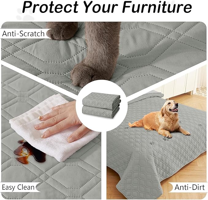 hyha Waterproof Dog Bed Blanket, Soft Pet Blankets, Waterproof Couch Cover for Dogs, Reversible Sofa Covers Washable for Furniture (40x50 Inch, Grey/Grey)