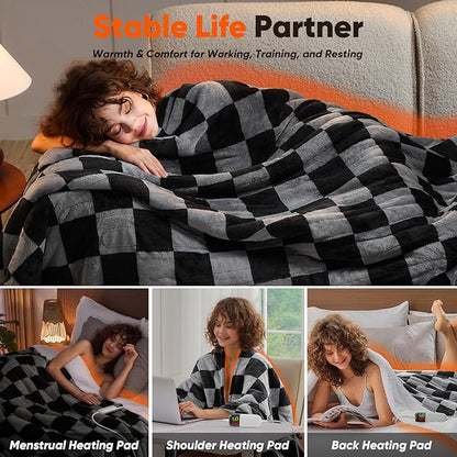 Heated Electric Blanket Twin Size, 62X84 Heating Blanket with 10 Heat Level & 8 Hours Auto Off, Black Gray Checkered Plaid Soft Fleece Sherpa Blankets Warmer Gifts for Couch Grandma Women Adults