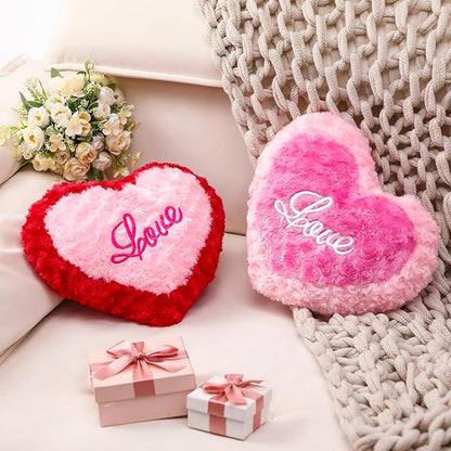 2 Pcs Valentine‘s Day Heart Pillows Soft Cute Pink Love Heart Shaped Decorative Plush Throw Pillows Red Pink Fluffy Pillow Aesthetic Coquette Room Decor for Gift Bed Sofa Couch Decor