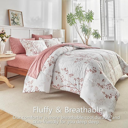 AIKASY King Comforter Set 7 Pieces- Soft Microfiber, Reversible Cute Floral Bedding Comforter Sets (1 Comforter, 2 Pillow Shams, 1 Flat Sheet, 1 Fitted Sheet, 2 Pillowcases)