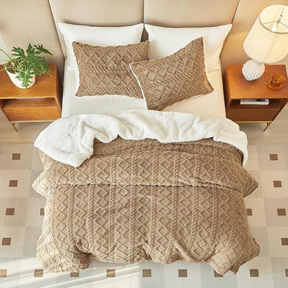 Joyreap 3-Piece Fluffy Faux Fur Sherpa Comforter Set Coffee, Twin Size Luxury Tufted Bedding Comforter Set, All Season Soft n Cozy Plush Comforter Bed Set- 68x86 inches