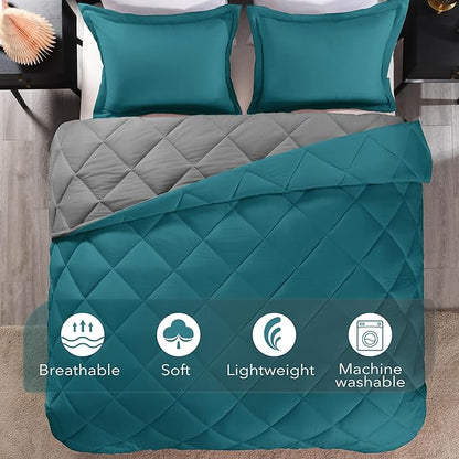 downluxe California King Comforter Set - Ocean and Grey Cal King Comforter Set, Soft Bedding Sets for All Seasons - 3 Pieces - 1 Comforter (104"x96") and 2 Pillow Shams(20"x36")
