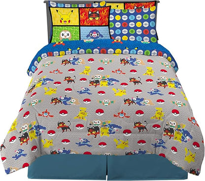 Pokemon Anime Kids Comforter and Sheet Set with Sham, 7 Piece Full Size, by Franco