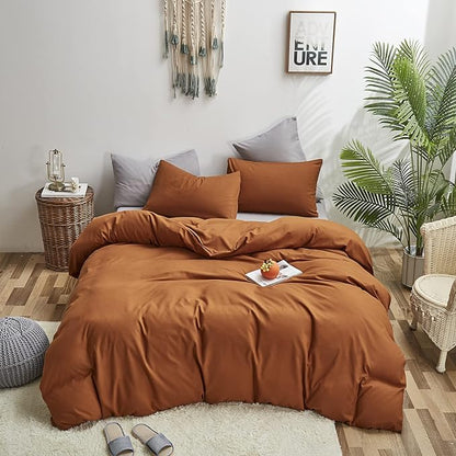 Cottonight Pumpkin Comforter Set Twin - Burnt Orange Bedding Cotton Rust Caramel Solid Blanket Quilt - Soft Breathable Cinnamon for Kids Teens
