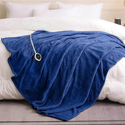 HOMLYNS LuxeHeat Heated Blanket Electric Blanket Twin Size, Soft Flannel Sherpa Heating Blanket with 10 Heat Settings, 1-10 hrs Timer Auto Shut Off (62x84 inches, Navy)