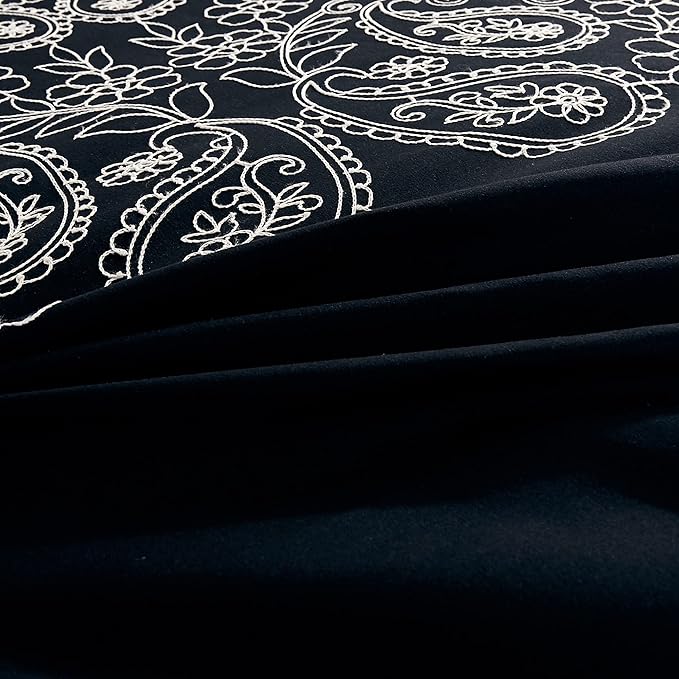 Chezmoi Collection Linz 7-Piece Black/White Paisley Floral Scroll Embroidered Comforter Set, King