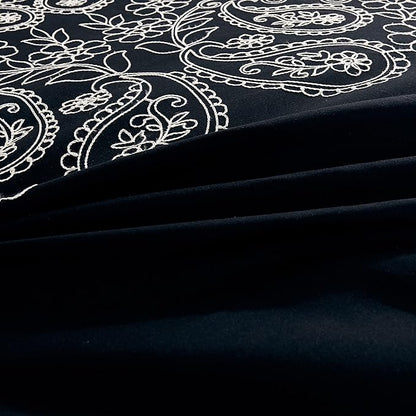 Chezmoi Collection Linz 7-Piece Black/White Paisley Floral Scroll Embroidered Comforter Set, King