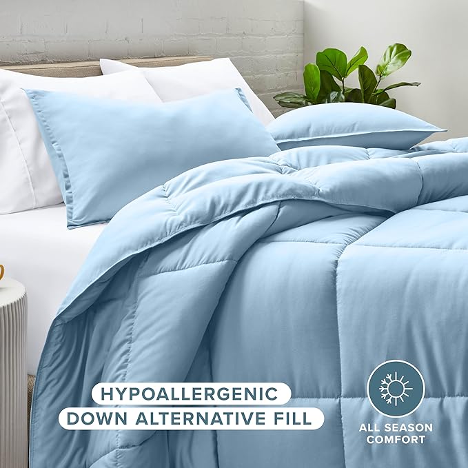 Bare Home Comforter Set - King/California King Size - Ultra-Soft - Goose Down Alternative - Premium 1800 Series - All Season Warmth (King/Cal King, Light Blue)