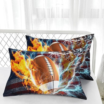 Football Comforter Sets King Size, Bedding Sets 3PCS for Kids,US Flag and Fire Football Bedding Sets Sets All Season 1 Comforter and 2 Pillowcases