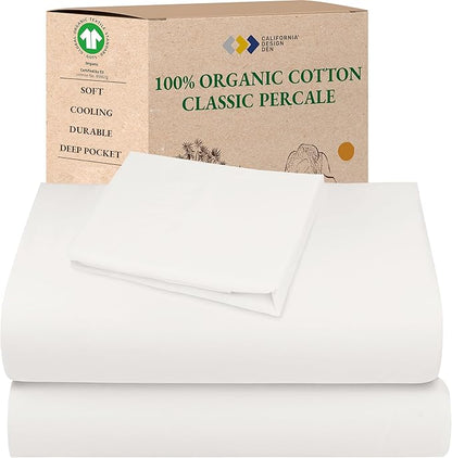 California Design Den XL Twin Sheets Set - Soft 100% Organic Cotton Sheets with Deep Pockets, Crisp Percale, Breathable and Durable Bedding, Dorm Essentials for Guys - True Ivory