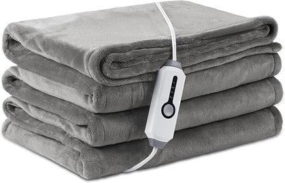 Electric Heated Blanket Full Size 72"×84", Luxurious Breathable Flannel with 4 Heat Settings, 10-Hour Auto Shut-Off & Overheat Protection, for Bed & Couch, Cozy Gift - Light Grey