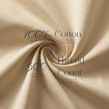 Beckham Hotel Collection Cotton Pillowcases Standard/Queen, 500TC, Sateen Finish, Open End, Breathable, Moisture-Wicking, Sand (Pack of 2)