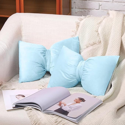 Blue 2 Pcs Bow Pillow 12 x 18 Inch Coquette Throw Pillows Large Bow Shaped Velvet Cushion Coquette Decorative for Girls Room Bed Sofa Couch Car Decorations