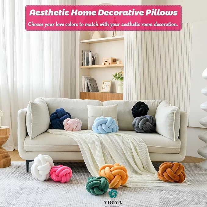 Knot Pillow Ball, Soft Home Decorative Throw Pillows Cushion, Round Changeability Knotted Pillows, Modern Home Handmade Cushions for Bedroom, Sofa, Couch (8 Inch, Hot Pink)