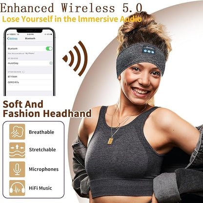 Bluetooth Headphones, Sleep Headphones Headband Wireless for Sleeping Side Sleepers - Adjustable Sleep Headphone, and Bluetooth Headbands for Women Men(Grey)