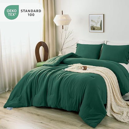 Forest Emerald Hunter Green KING Size Comforter Set, Solid 3 Pieces Bedding Set Soft Lightweight PolyCotton Down Alternative Blanket Quilt Comforters for All Season (1 Comforter 2 Pillowsham)