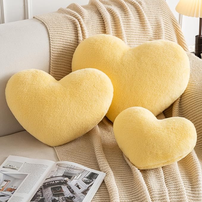 Xiashrk Heart Pillow, Heart Shaped Pillow for Bed Couch, Soft Decorative Heart Throw Pillow, Cute Decorate Pillows, Heart Pillows for Bedroom Living Room (Yellow, Mini 12.9"x9.8")