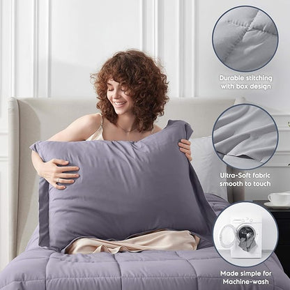 Nestl 5 Piece Twin XL Comforter Set – Grayish Purple Reversible Bed in a Bag – Complete Twin XL Size Bedding Set with Sheets, Pillowcase and Sham
