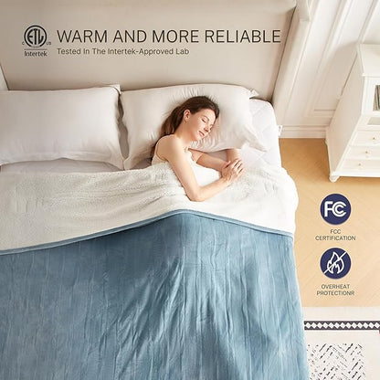 Electric Blanket Twin 62"x84" Heated Electric Blankets 10 Heating Levels 12 Time Settings 8 Hours Auto Off Fast Heating and Overheat Protection ETL Certified Machine Washable,Light Blue