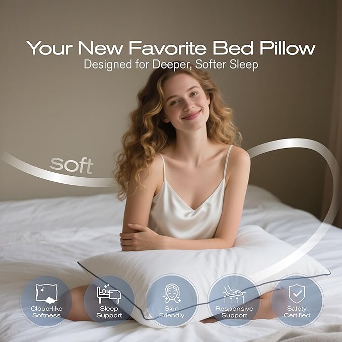 Pillows Queen Size Set of 2, Ultra Thick Down Alternative Bed Pillows,Cooling Hotel Quality Queen Pillows for Back, Stomach or Side Sleepers,Machine Washable (White,2 Pack)