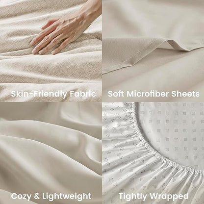 Comfort Spaces Twin XL 5 Pieces Comforter Set, Boho Bed Sets, Farmhouse Bedding Sets with Comforter, Gift Bed in a Bag with Comforter, Sheets, Pillowcases, and Shams, Twin XL, Taupe