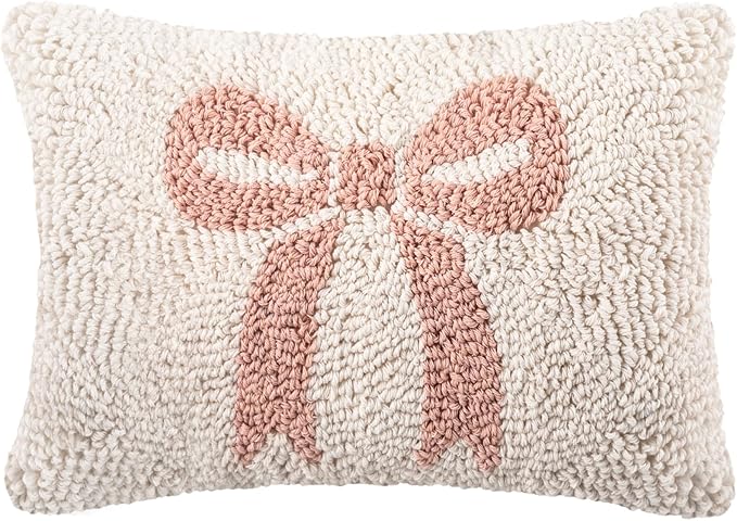 Peryiter Handicraft Bow Throw Pillow 12'' x 8'' Coquette Needlepoint Throw Pillow Cute Bow Decor Gift for Home Decoration Party Decor, Couples, Wedding, Room Cushion