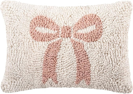 Peryiter Handicraft Bow Throw Pillow 12'' x 8'' Coquette Needlepoint Throw Pillow Cute Bow Decor Gift for Home Decoration Party Decor, Couples, Wedding, Room Cushion