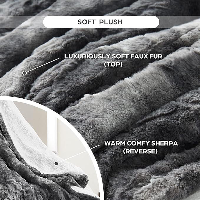 Codi Soft Oversize Heated Throw Blanket, Marble Grey Faux Fur with Fuzzy Sherpa Back | 60 x 70 Oversized Electric Throws for Couch | 3 Heat Setting with 2H Auto Shut Off, 6ft Power Cord | Washable