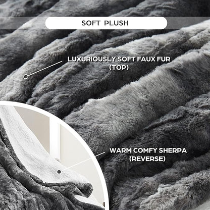 Codi Soft Oversize Heated Throw Blanket, Marble Grey Faux Fur with Fuzzy Sherpa Back | 60 x 70 Oversized Electric Throws for Couch | 3 Heat Setting with 2H Auto Shut Off, 6ft Power Cord | Washable