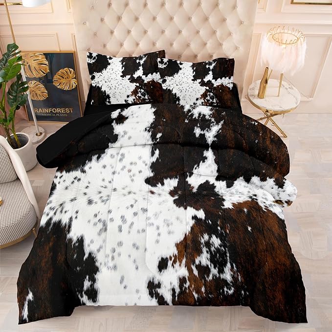 Tailor Shop 5PCS Cow Print Comforter Set Queen, Western Farmhouse Cow Print Bedding in A Bag