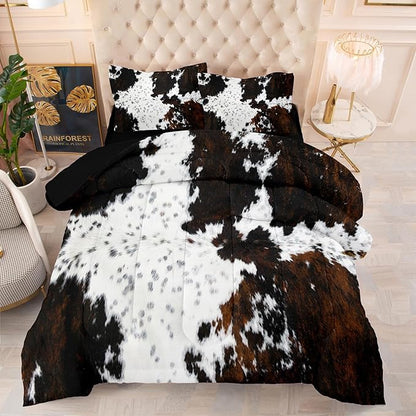 Tailor Shop 5PCS Cow Print Comforter Set Queen, Western Farmhouse Cow Print Bedding in A Bag